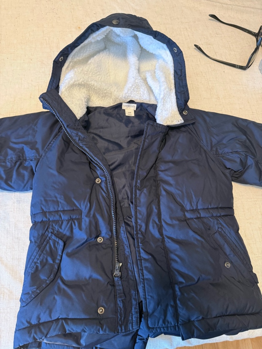 Crewcuts Navy Puffer Jacket with Sherpa Hood